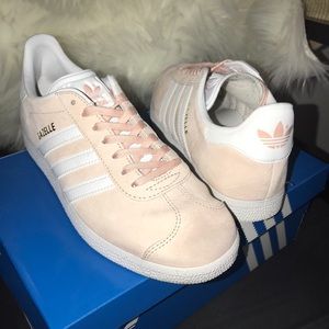 Adidas gazelle pink white and gold